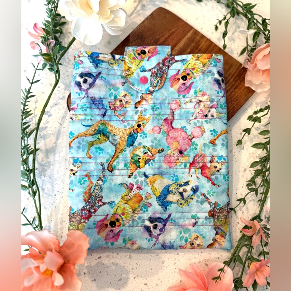 Book Kindle Sleeve Bag Cover 8.5X10.5in Dogs Fabric Padded E Reader Pets Animal